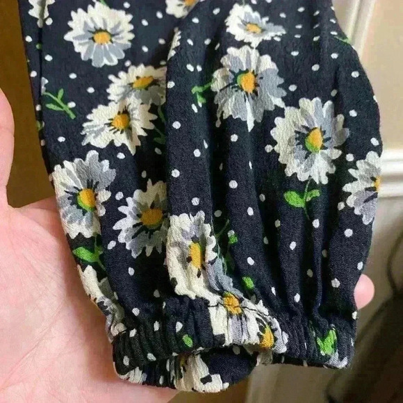 Zara Floral Daisy Print Top Womens Size X-Small Cropped Long sleeve Scoop Neck - Picture 5 of 8